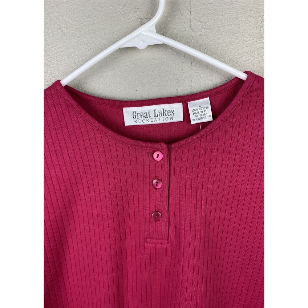 NEW Great Lakes Recreation Women’s Magenta Red Long Sleeve 1/2 Button Top Size L - Picture 3 of 7